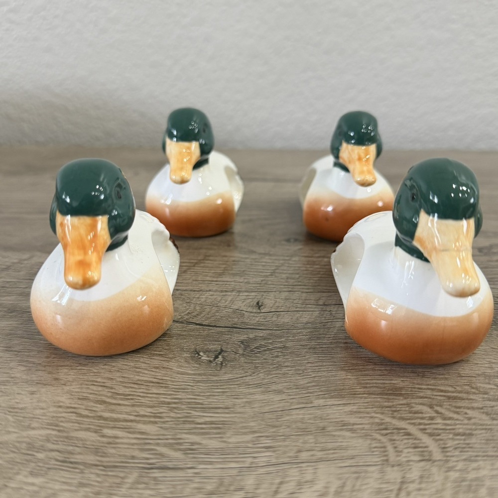 Set Of 4 Mallard Duck Napkin Rings Porcelain Dining Decor Vintage Hunting - Picture 4 of 12
